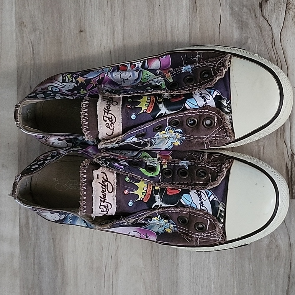 Brand New Brown Ed Hardy sneakers Flats Womens Size 6 No Laces
